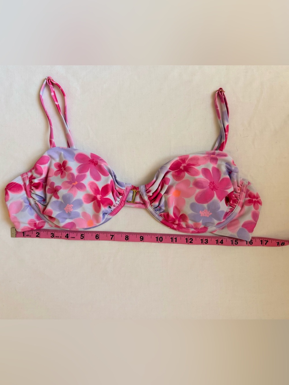 No Boundaries Floral Bikini Top Pink Purple Flowers Underwire XL Juniors
